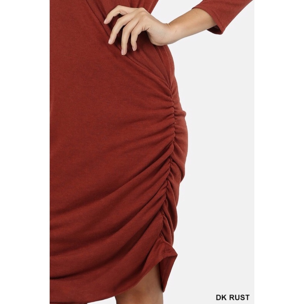 3/4 Sleeve Sweater Wrap Dress Dark Burgandy - Picture 3 of 3
